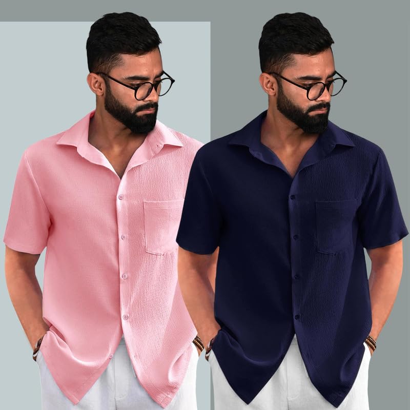 Pinkmint Combo of Men's Regular Fit Popcorn Shirt
