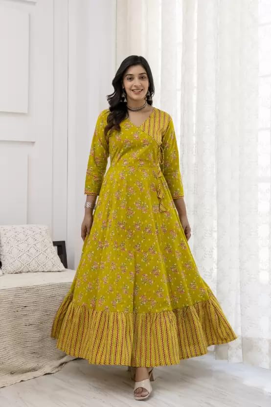 Women's Rayon Anarkali Floral Printed Angrakha Kurta
