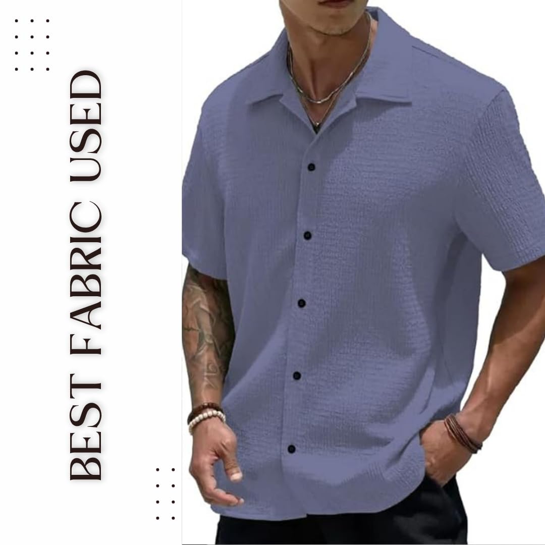 MiraMichi Men's Slim Fit Half Sleeve Polycotton Casual