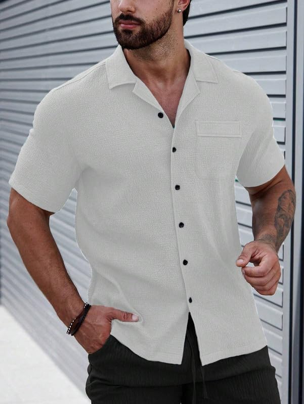 MiraMichi Men's Slim Fit Half Sleeve Polycotton Casual