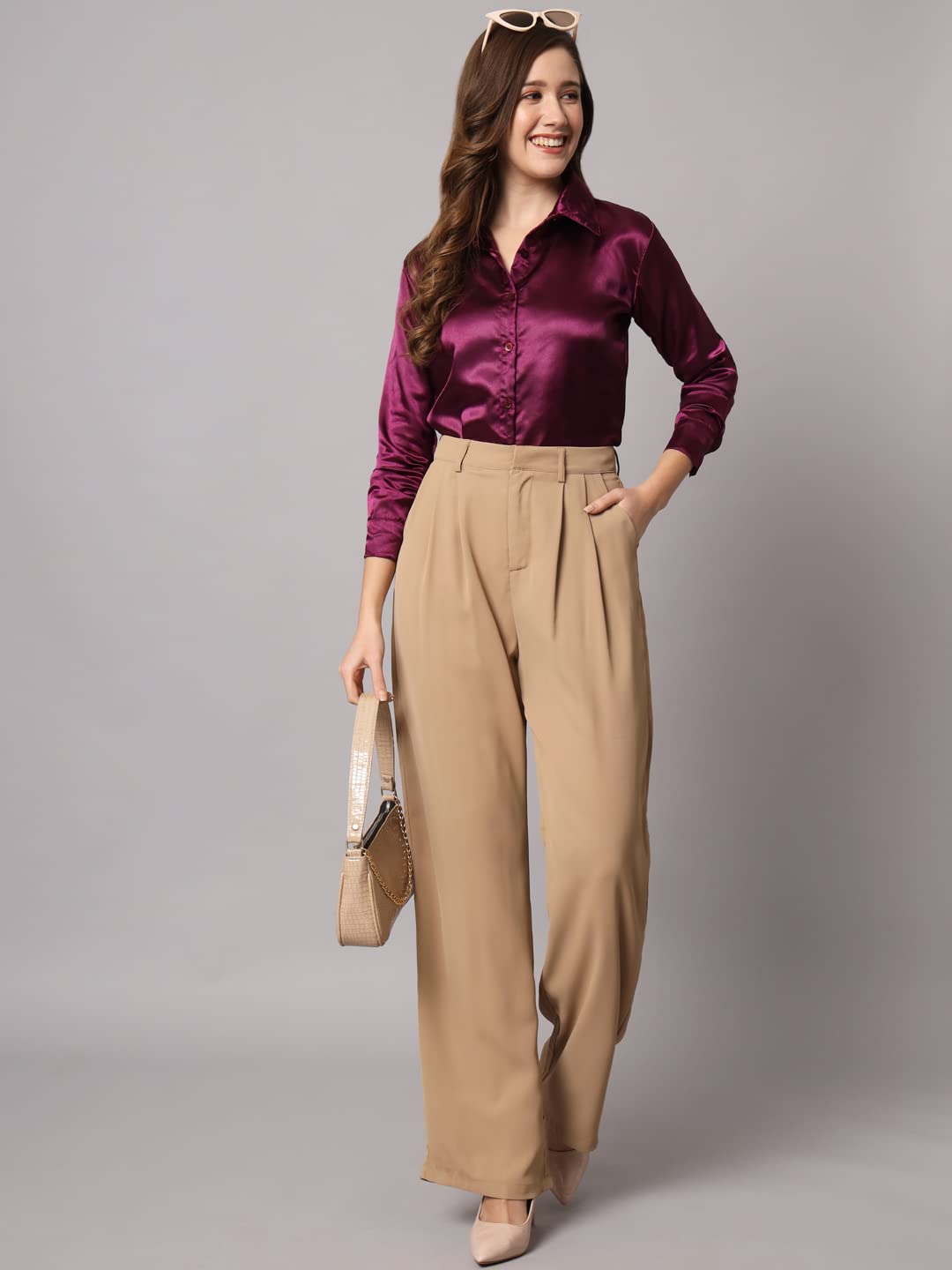 FUNDAY FASHION Women Solid Formal Satin Regular Fit Shirt