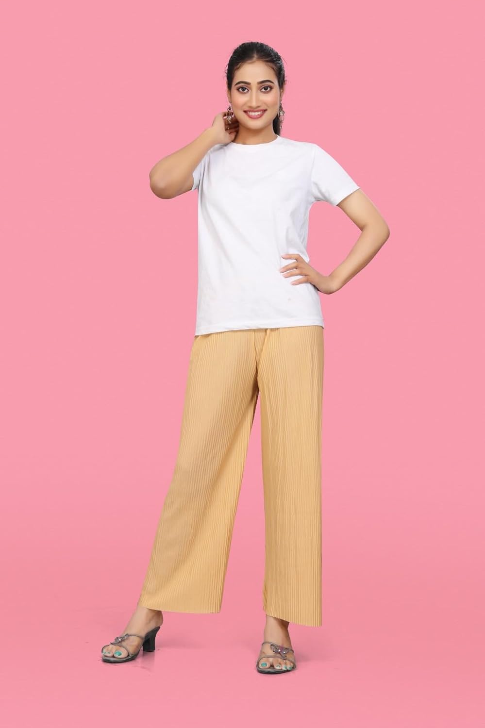 Qkenshit Women's Lycra Palazzo - Stretchable