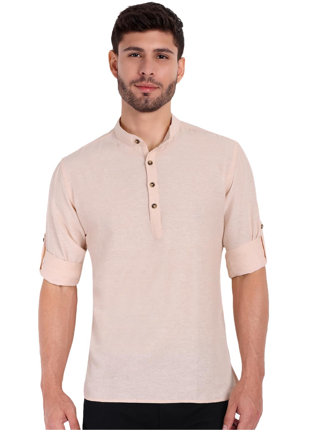 KNIGHT VICTORY Men Solid Cotton Linen Straight Kurta