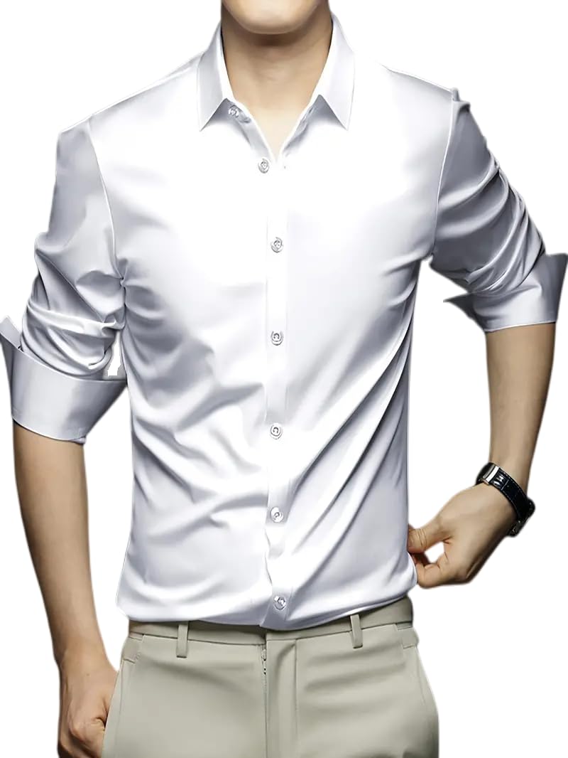 IndoPrimo Men's Stylish Solid Satin Casual Shirt