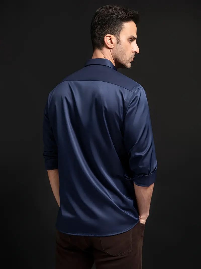 IndoPrimo Men's Stylish Solid Satin Casual Shirt