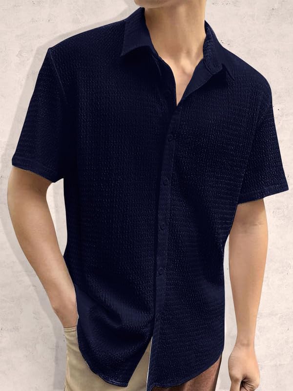 Pinkmint Popcorn Shirt for Men Soild Slim Fit Sleeve