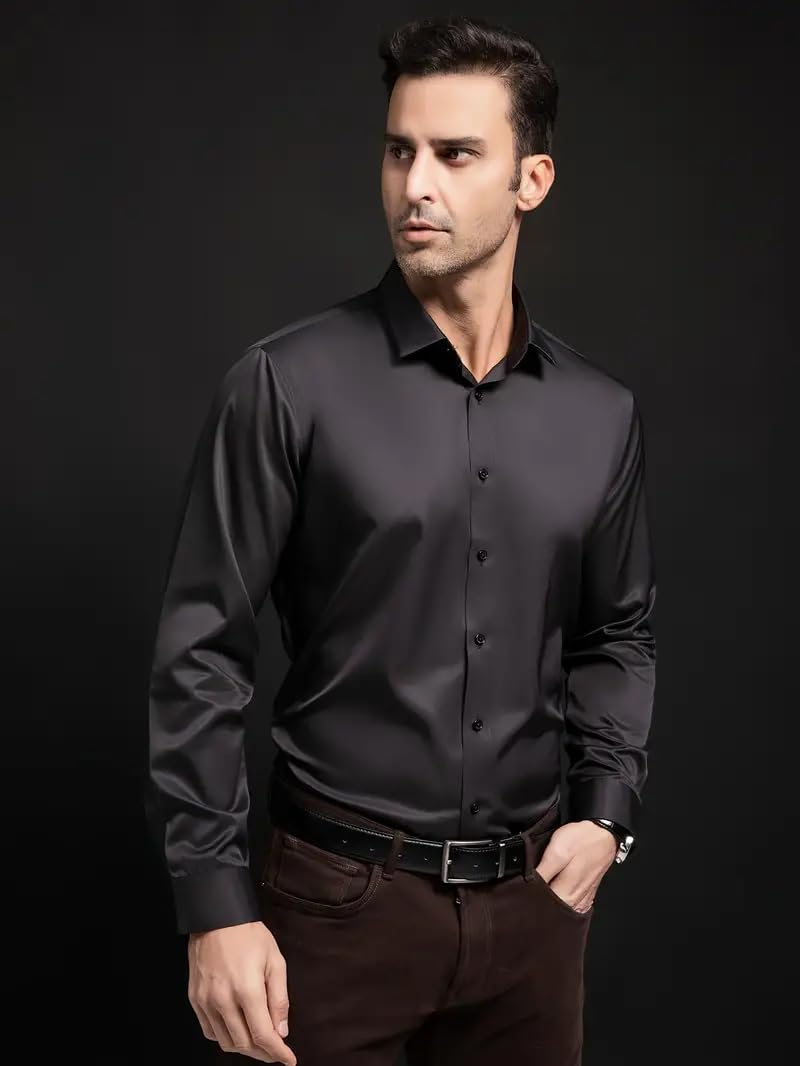 IndoPrimo Men's Stylish Solid Satin Casual Shirt