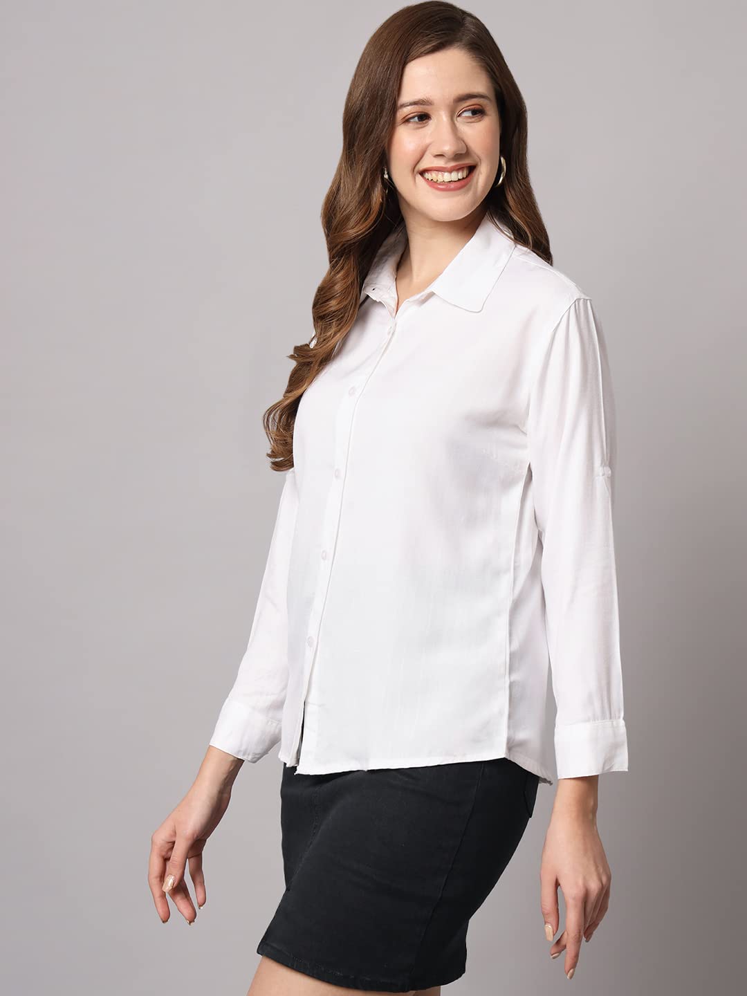 FUNDAY FASHION Women's Rayon Blend Regular Fit Solid Casual/Formal Button Shirt
