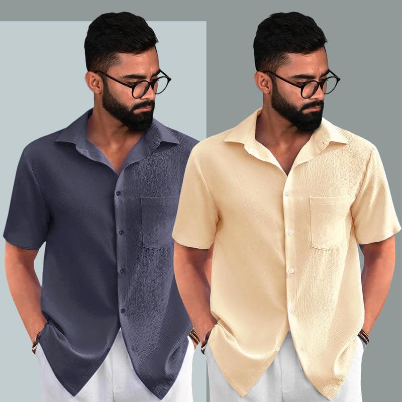 Pinkmint Combo of Men's Regular Fit Popcorn Shirt