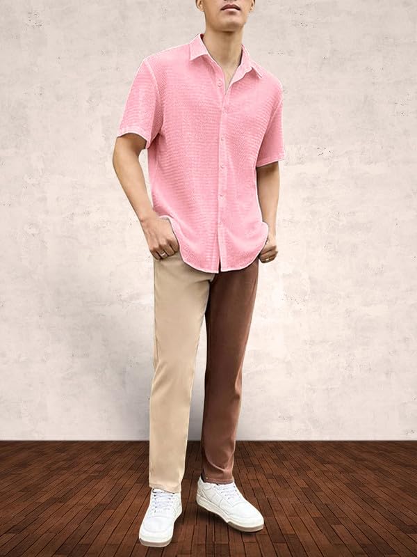 Pinkmint Popcorn Shirt for Men Soild Slim Fit Sleeve