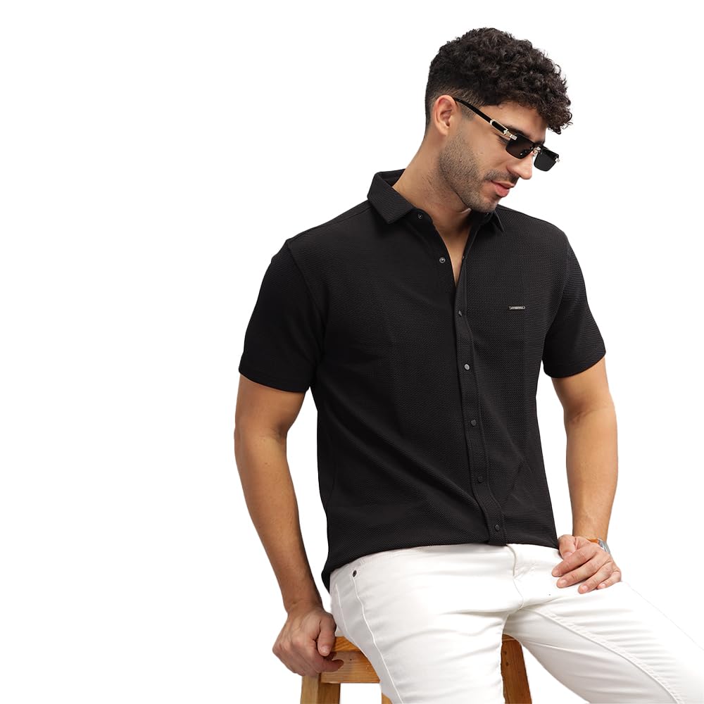 Parcel Yard Men's Airforce Self Design Shirt with Collar