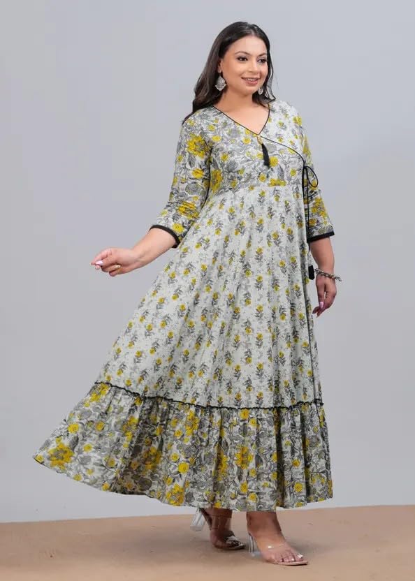 Women's Rayon Anarkali Floral Printed Angrakha Kurta
