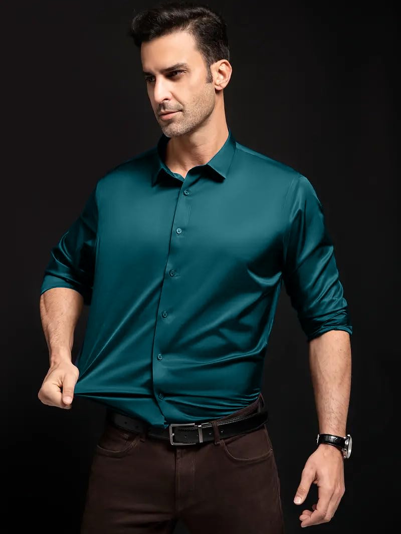 IndoPrimo Men's Stylish Solid Satin Casual Shirt