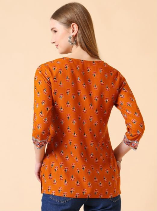 Women Rayon Floral Printed Short Kurta