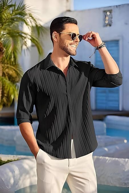 Lecowr Polyester Casual Self Design Shirt | Long Sleeves