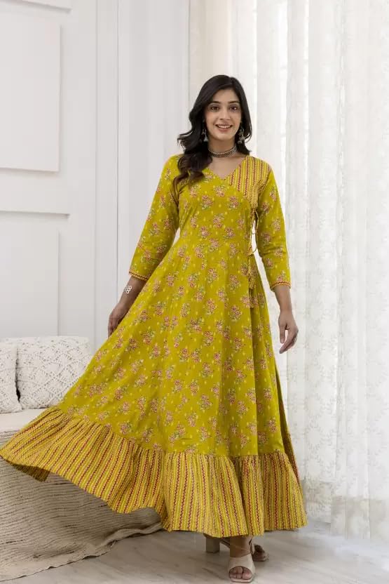 Women's Rayon Anarkali Floral Printed Angrakha Kurta