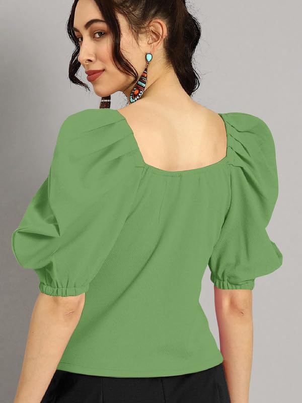 Dream Beauty Fashion Women's Puff/Baloon Sleeves V-Neck Casual Top (Top-MG-1)