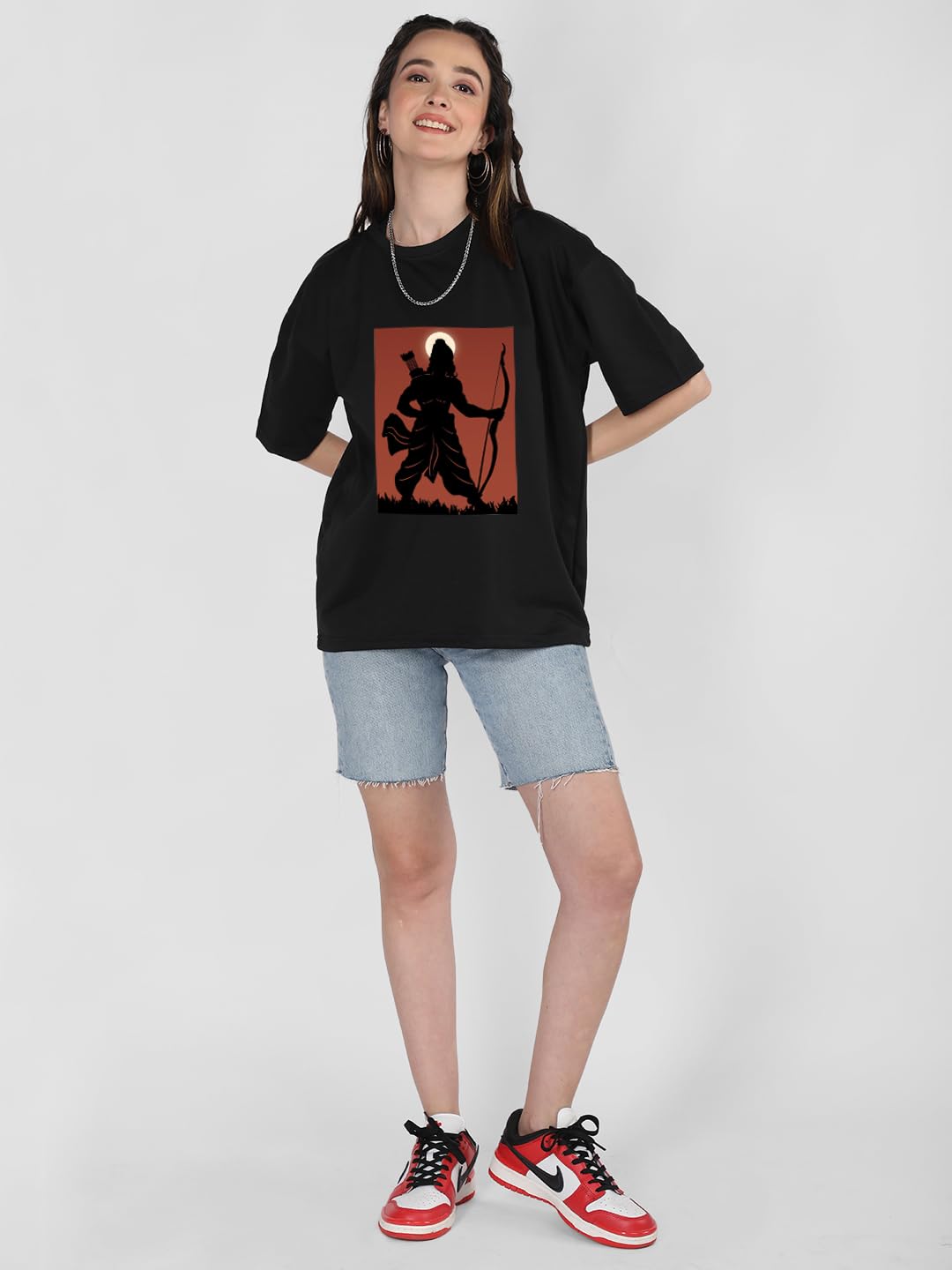CHKOKKO Women's Polyester Oversized Fit Oversized Round Neck Drop Shoulder Printed T-Shirt