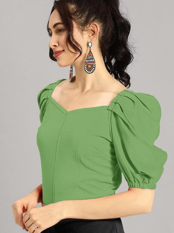 Dream Beauty Fashion Women's Puff/Baloon Sleeves V-Neck Casual Top (Top-MG-1)