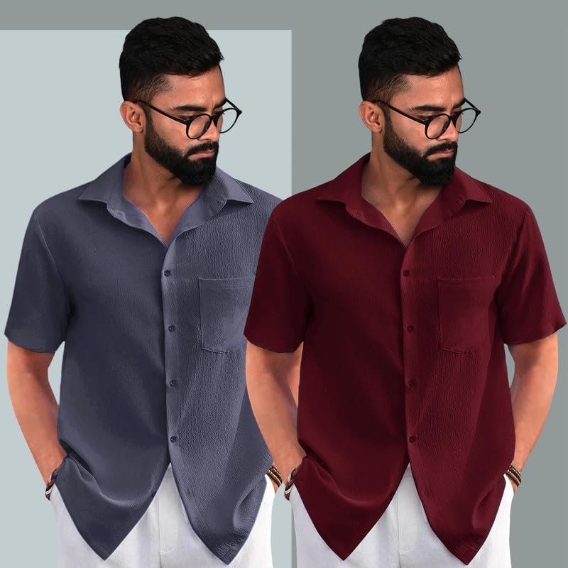 Pinkmint Combo of Men's Regular Fit Popcorn Shirt