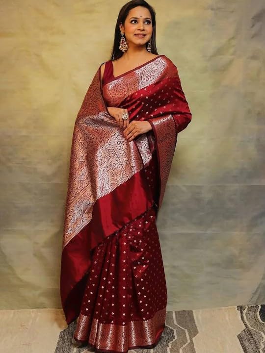 Women's Cotton Silk Woven Saree with Blouse Material