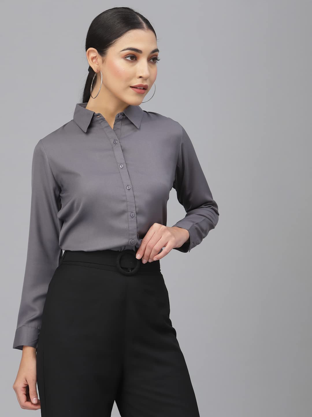 Style Quotient Women Solid White Polymoss Regular Formal Shirt