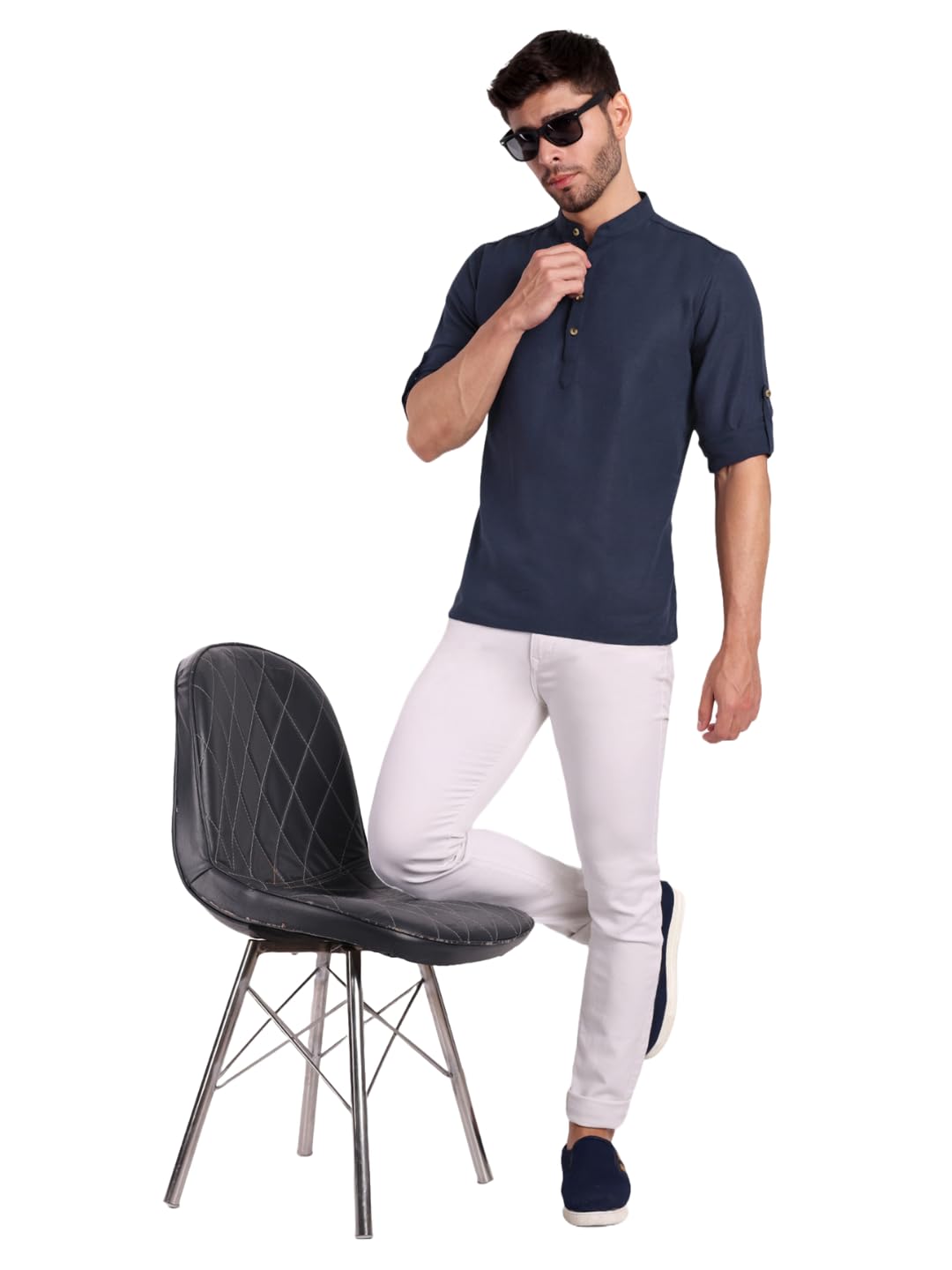 KNIGHT VICTORY Men Solid Cotton Linen Straight Kurta