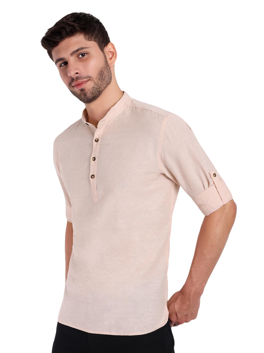 KNIGHT VICTORY Men Solid Cotton Linen Straight Kurta