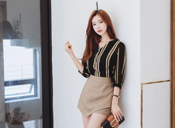 GG Fashion Stylish Striped Western Top for Women | Casual Office Wear Shirt Style Top | Formal Look Ladies Blouse for Daily, Office & Outing – Blue & Black