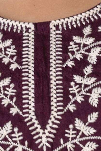 Women's Cotton Kurti with White Floral Embroidery
