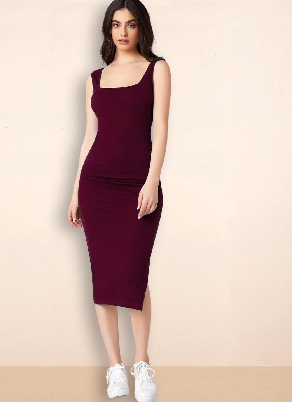 rosery paris Square Neck Sleeveless Black Bodycon Dress for Women and Casual wear