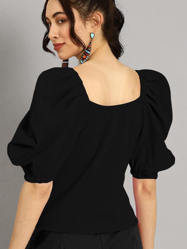 Dream Beauty Fashion Women's Puff/Baloon Sleeves V-Neck Casual Top (Top-MG-1)