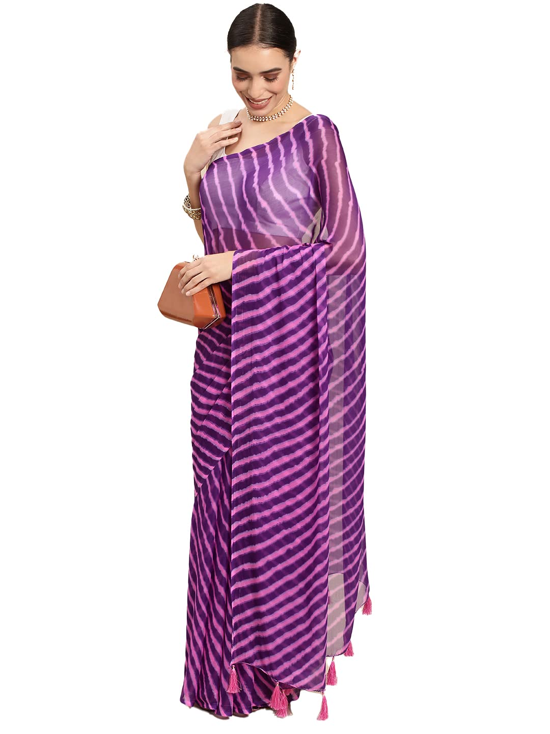 Women's Chiffon Lehriya Printed Saree Without Blouse