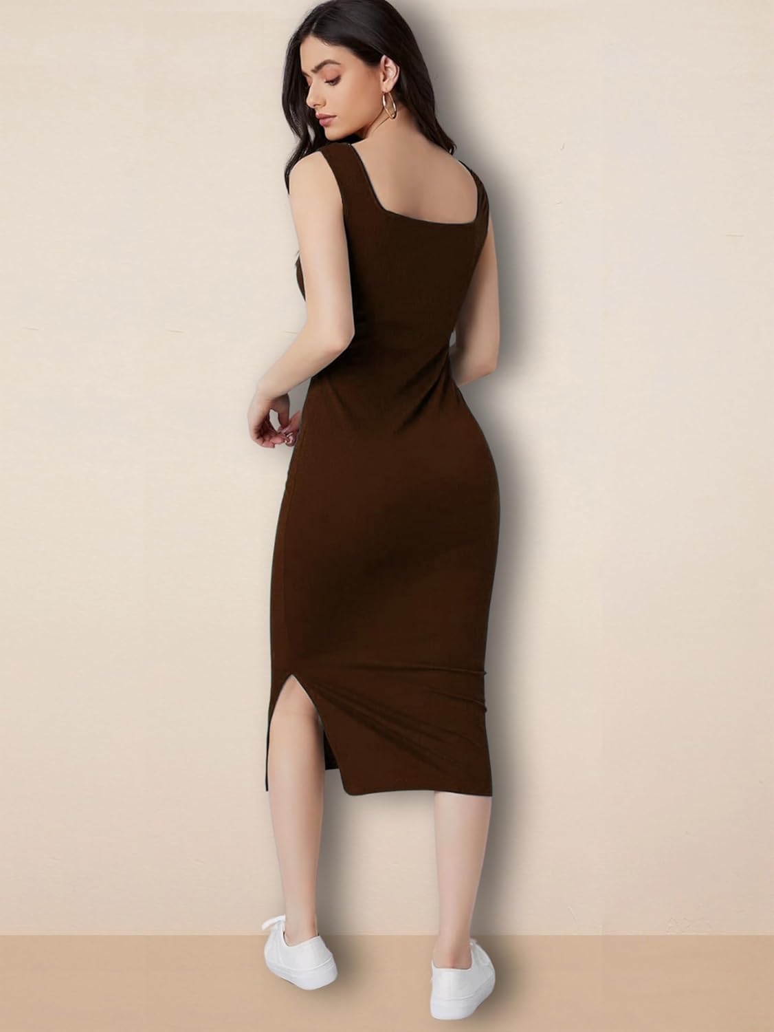 rosery paris Square Neck Sleeveless Black Bodycon Dress for Women and Casual wear