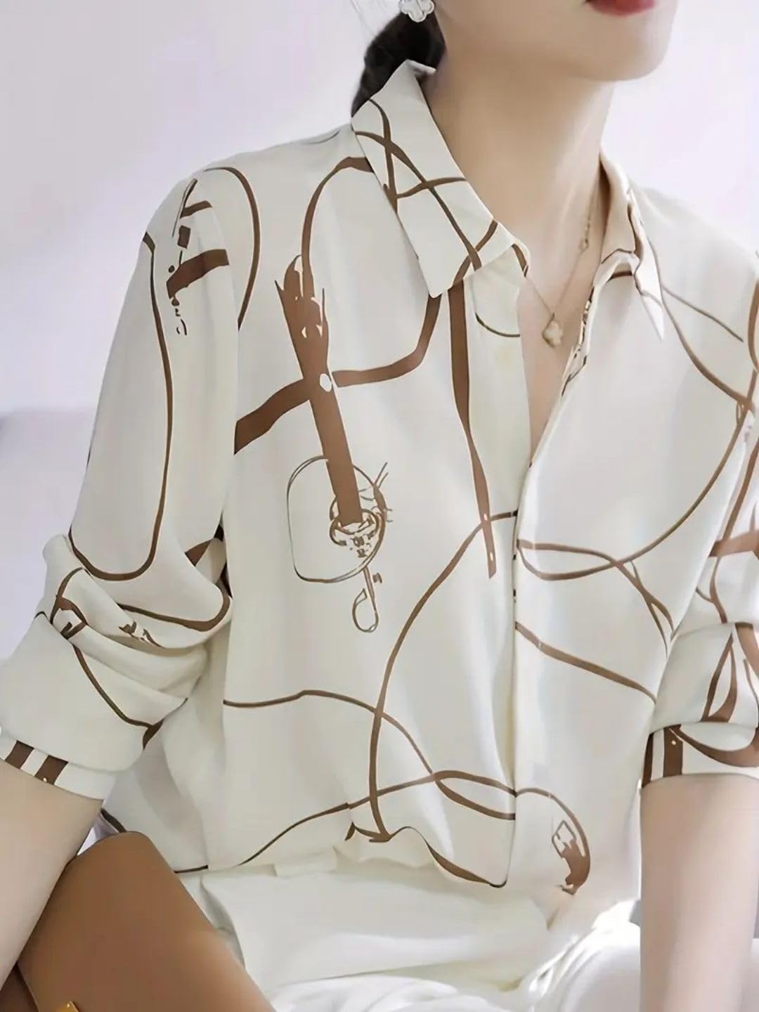 Trendy Queen Women's Short Sleeve Button-Down Shirt | Printed Casual Crop Top | Stylish Collared Shirt for Women | Oversized Shirt for Woman