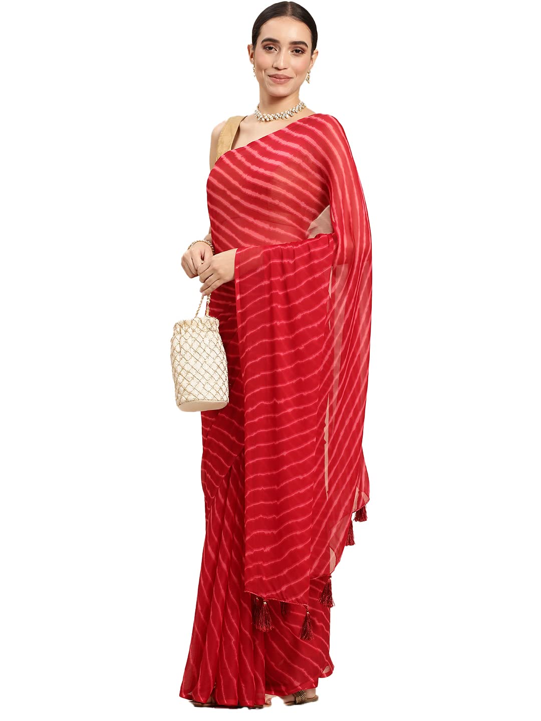 Women's Chiffon Lehriya Printed Saree Without Blouse