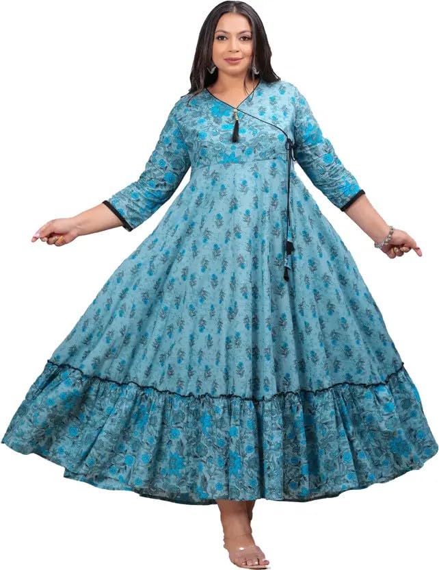 Women's Rayon Anarkali Floral Printed Angrakha Kurta