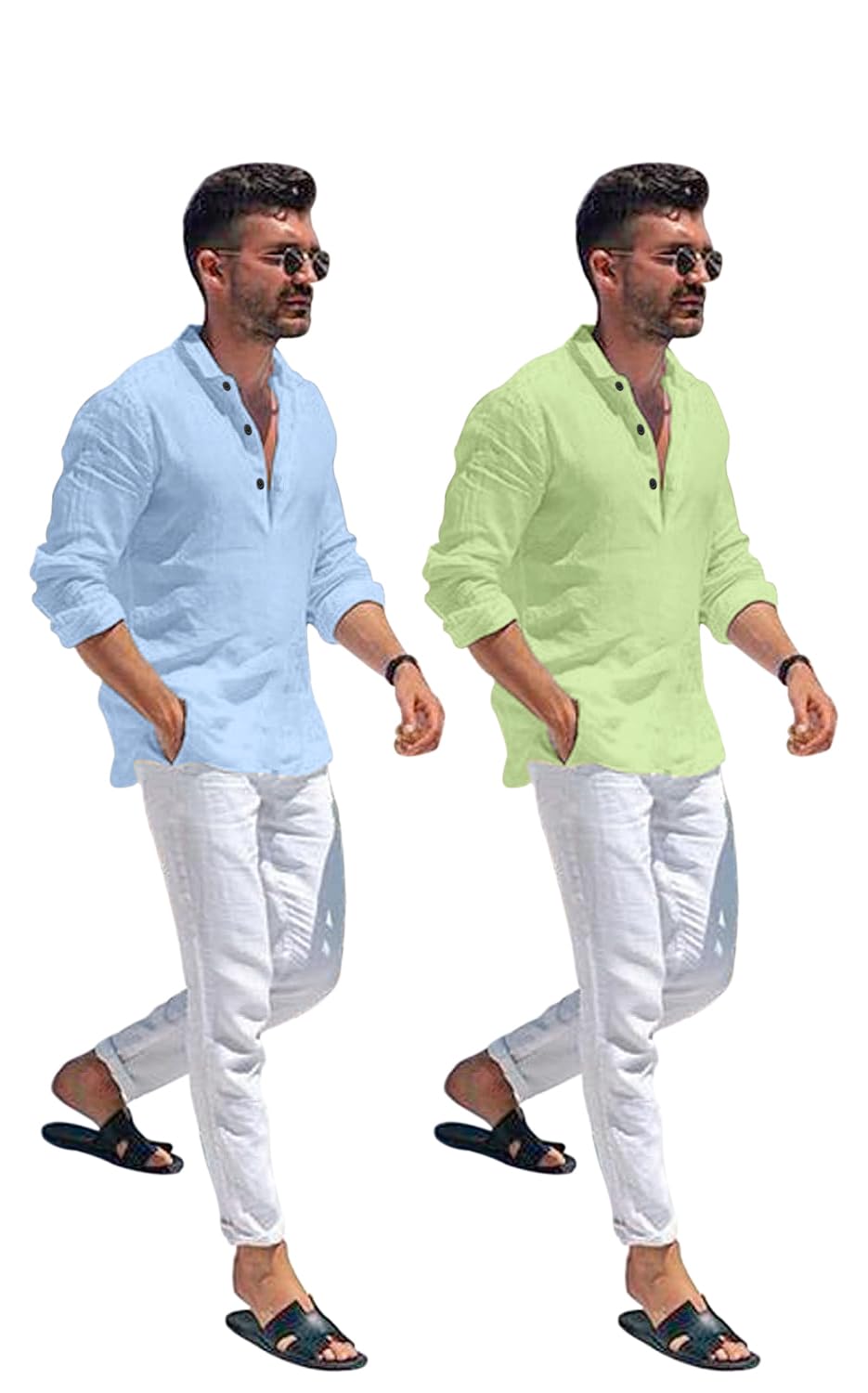 Men Solid Cotton Blend Straight Kurta Shirt Pack of 2