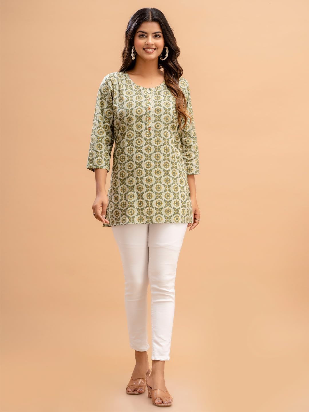 feranoid Women Cotton Printed Straight Short Kurti