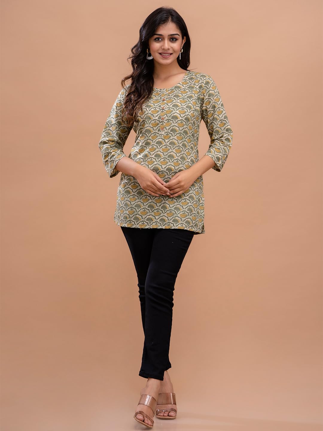 feranoid Women Cotton Printed Straight Short Kurti