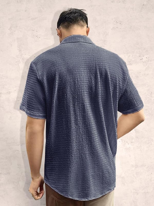 Pinkmint Popcorn Shirt for Men Soild Slim Fit Sleeve