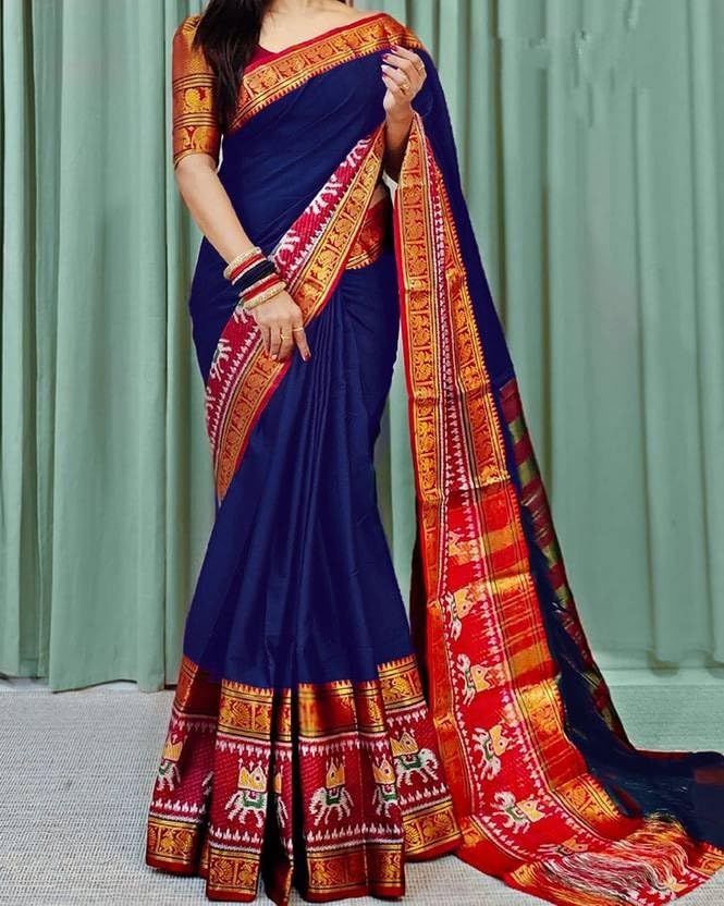 Women Cotton Silk Saree with unstitched blouse