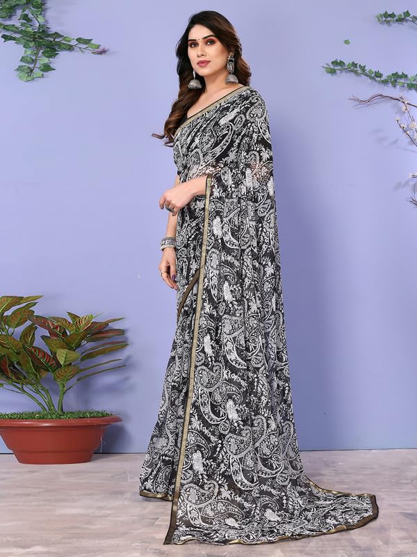 Women's Lace & Printed Chiffon Saree