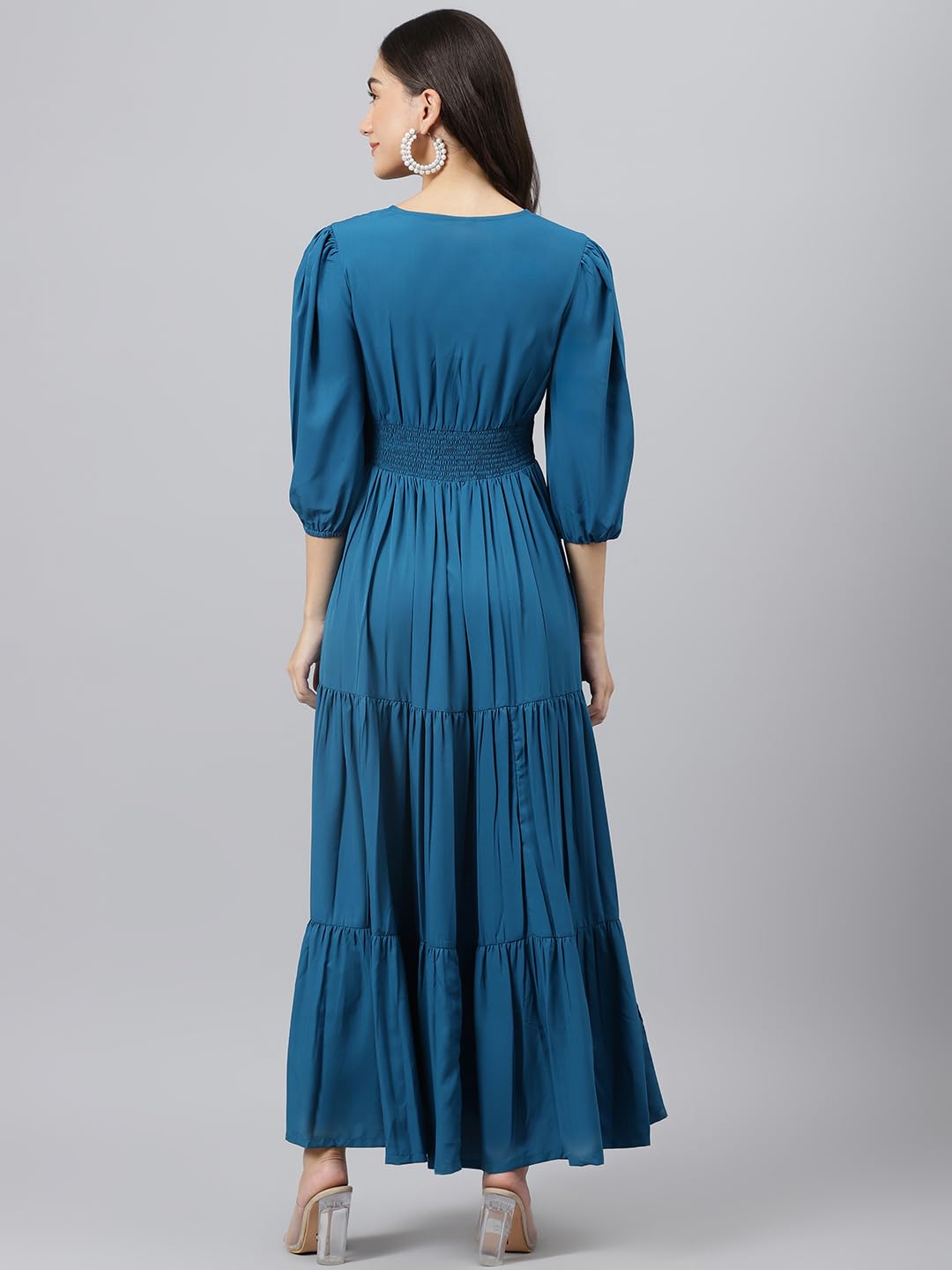 DEEBACO Women's Fit & Flare Maxi Dress|V-Neck|Full Length Long Dresses for Women|A-Line Dress|Stylish for Ladies|Beach Dress for Women