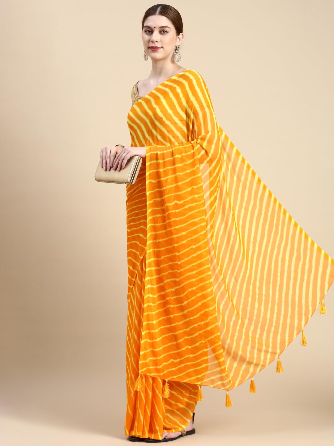 Women's Chiffon Lehriya Printed Saree Without Blouse