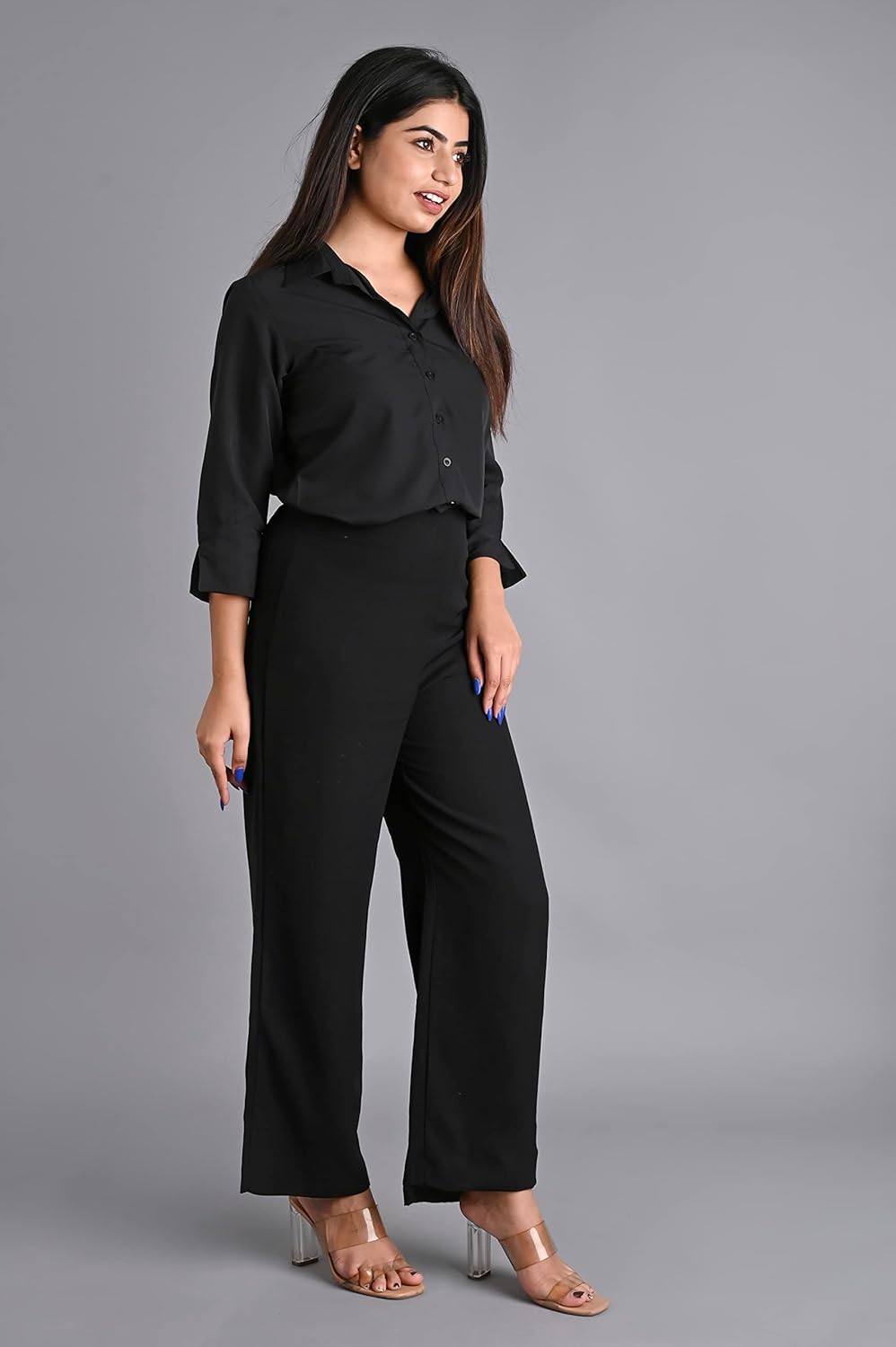 GM SARA Women's Polyester Stylish Regular Fit Button Down Plain Solid Formal Casual Shirts for Women Office Wear