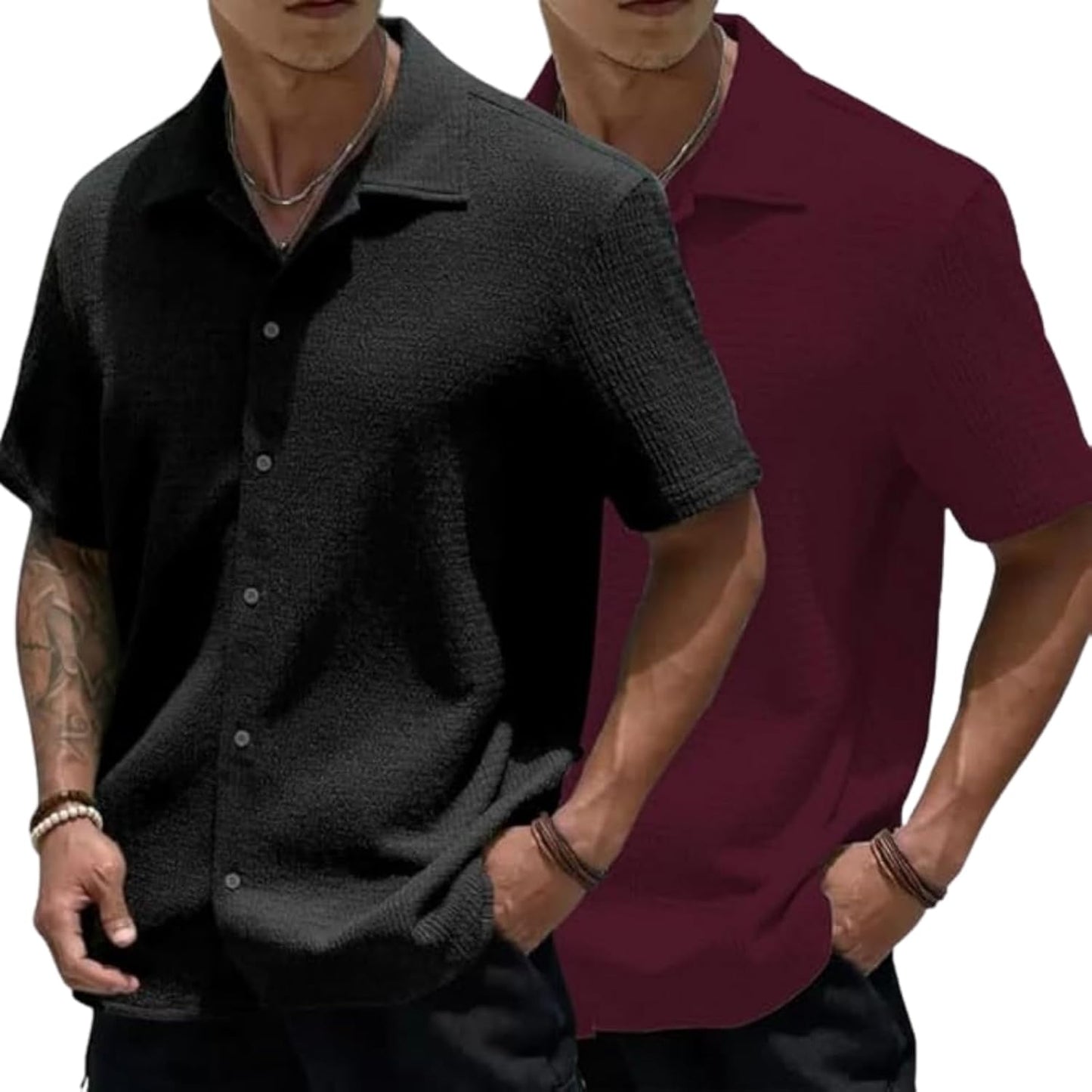 MiraMichi Men's Slim Fit Half Sleeve Polycotton Casual