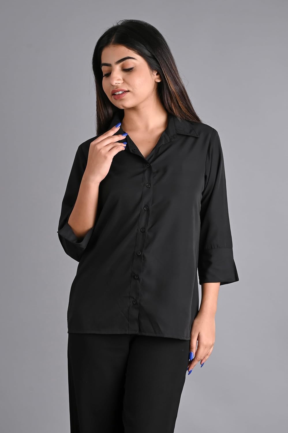 GM SARA Women's Polyester Stylish Regular Fit Button Down Plain Solid Formal Casual Shirts for Women Office Wear