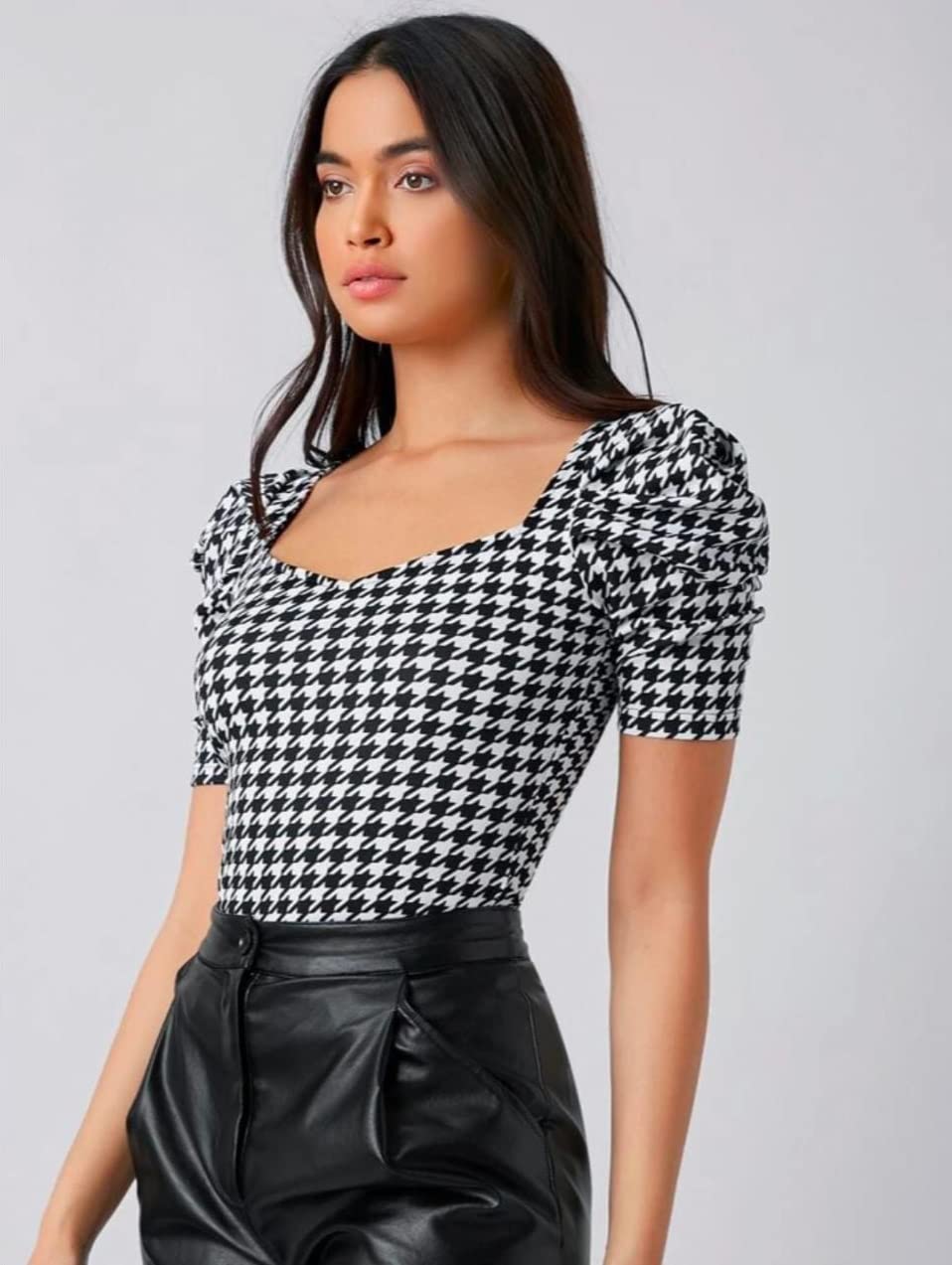 Dream Beauty Fashion Women's Puff/Baloon Sleeves V-Neck Casual Top (Top-MG-1)
