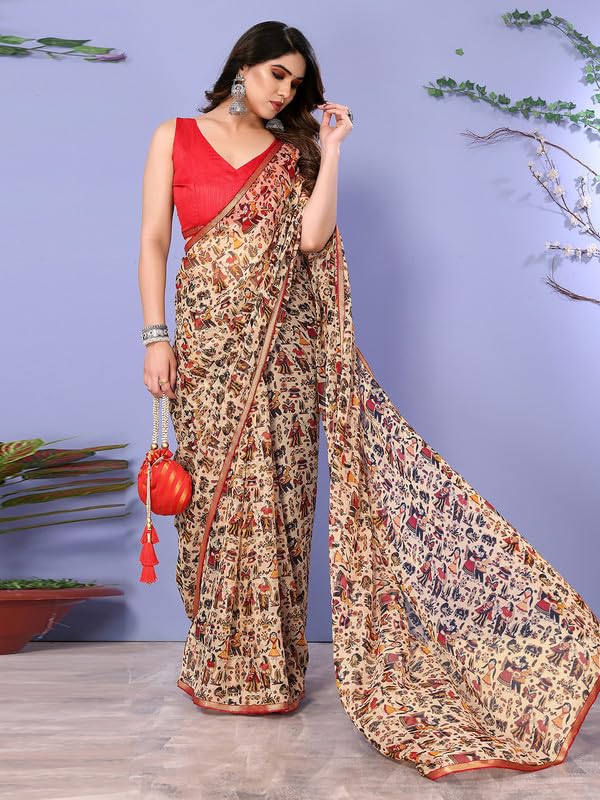 Women's Lace & Printed Chiffon Saree
